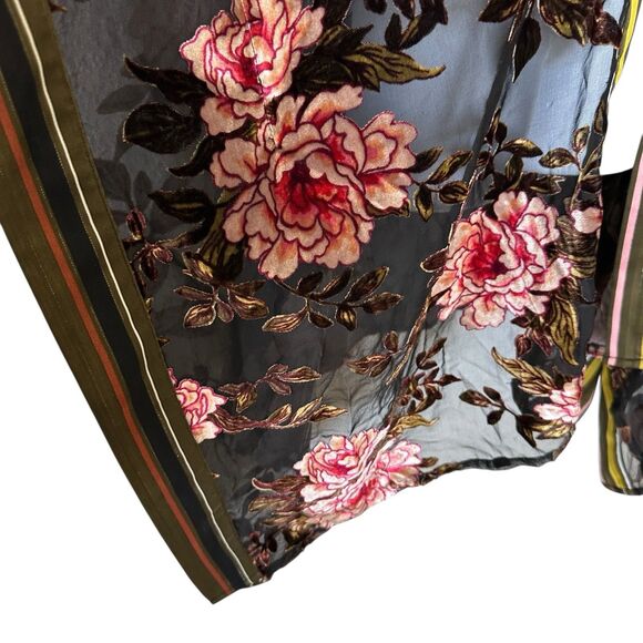 Aratta Silent Journey Viola Burnout Velvet Kimono Floral Rose Stripe Boho One Sz - Picture 9 of 15